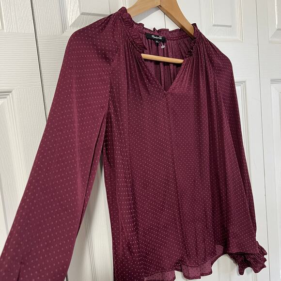 Madewell Silk Long Sleeve Poet Top Maroon Size XS - Picture 4 of 7